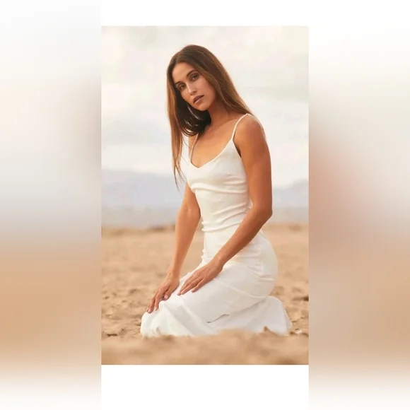 Lulus Strictly Romance White Satin Asymmetrical Tiered Midi Dress Size Medium - Picture 3 of 8